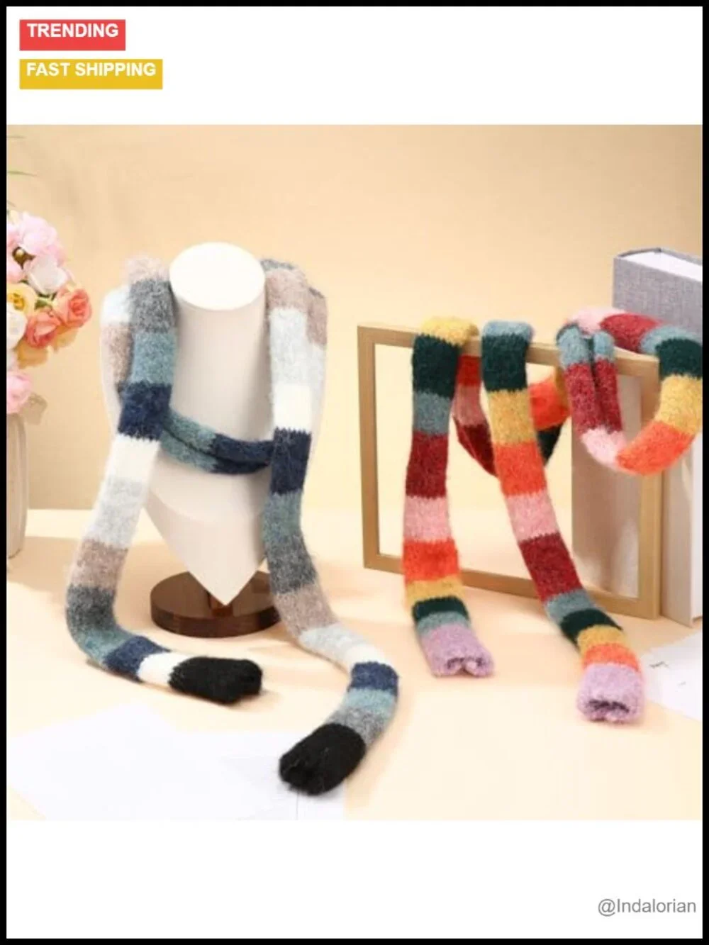 2 Pcs Y2k Striped Long Skinny Scarf Set Acrylic Knit Thin Scarves Winter